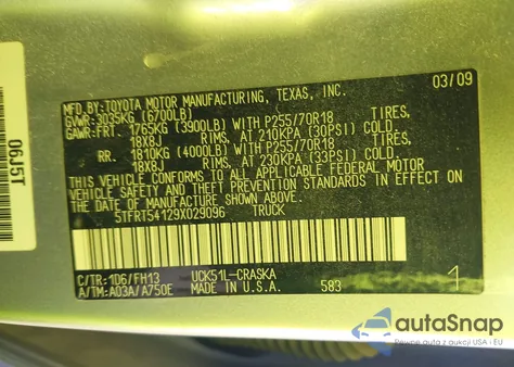 2009 Toyota Tundra Grade 4.7L V8 from USA, damaged, VIN 5TFRT54129X029096